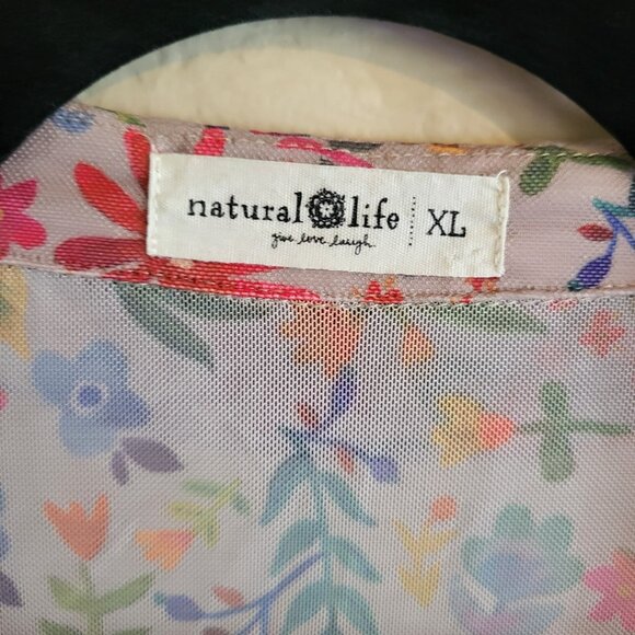 Natural Life Top Women's XL Multicolor Floral Sheer Rusched Front Carina Boho - Picture 4 of 9